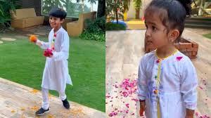 शिल्पा शेट्टी की छोटी बेटी समीशा और बेटे वियान ने खेली फूलों से होली