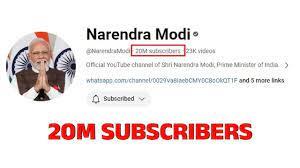 प्रधानमंत्री नरेंद्र मोदी के यूट्यूब चैनल ने 2 करोड़ सब्सक्राइब को पार किया। 